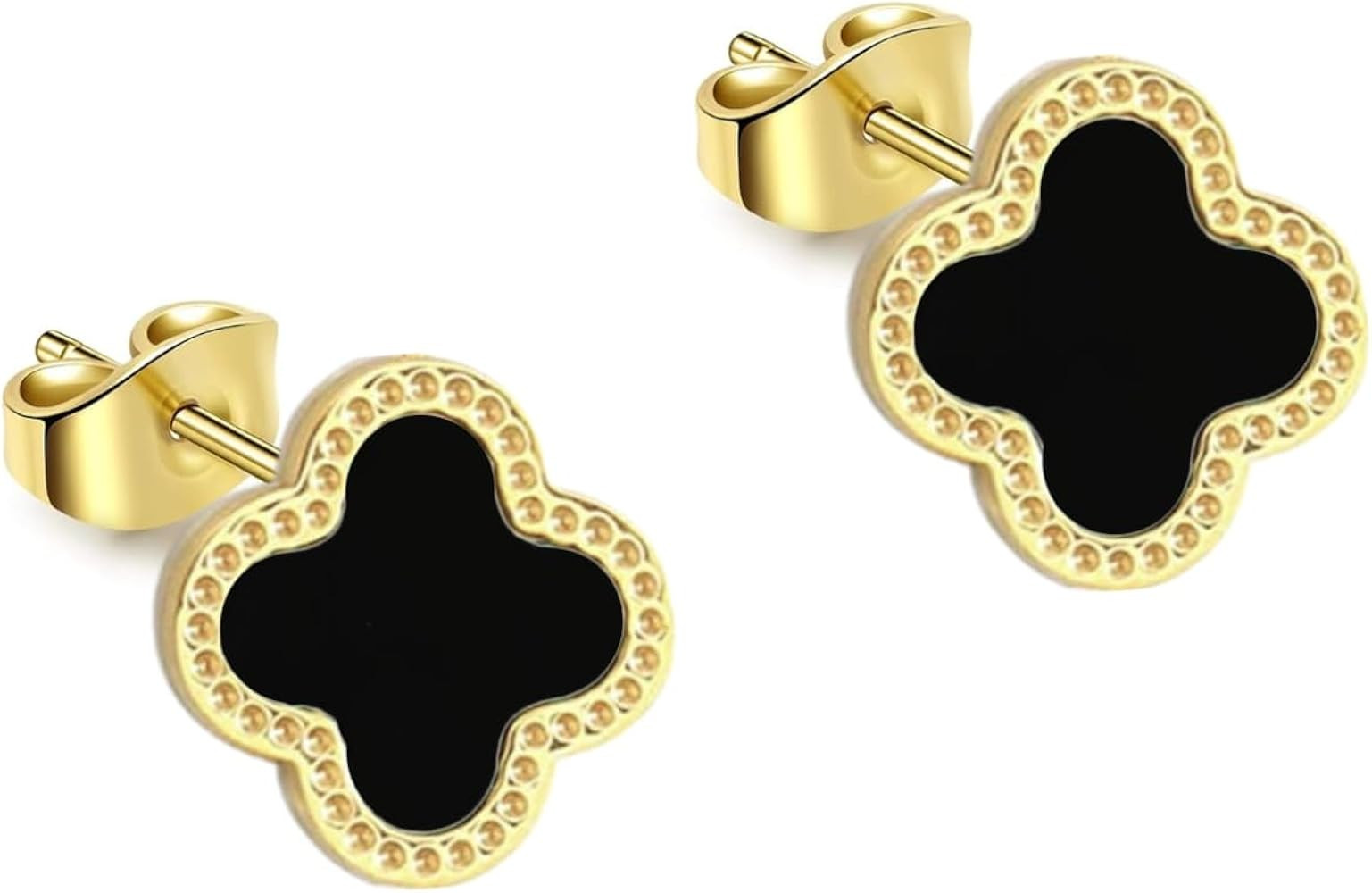 Clover Earrings for Women | Hypoallergenic Pearl Clover Stud Earrings | Black | Amazon (US)