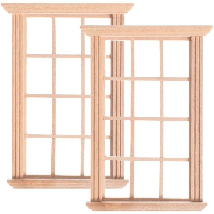 2 Pcs Wood Dollhouse Windows: 1: 12 Scale Miniature Wood 12- pane Window Furniture Model for Doll... | Amazon (US)