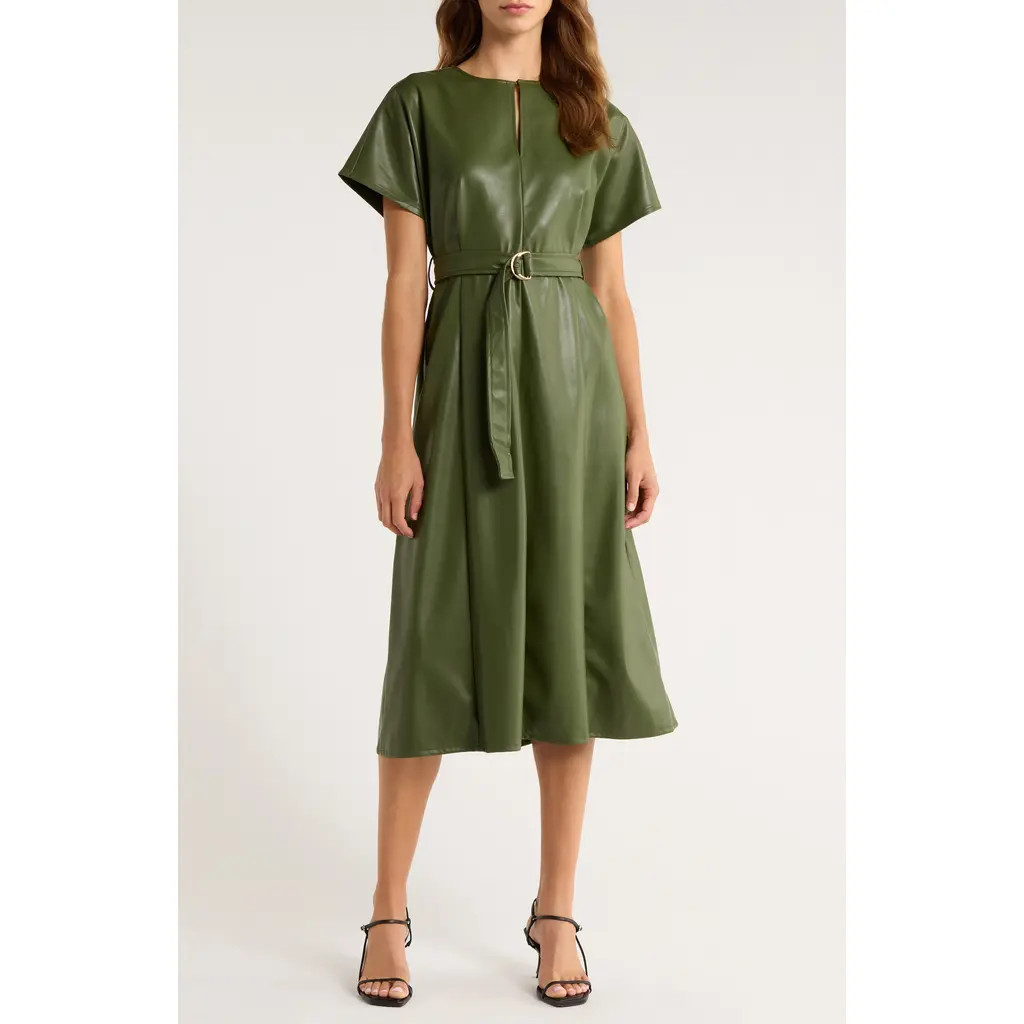 Halogen® Faux Leather Midi Dress in Spruce at Nordstrom Rack, Size Small | Nordstrom Rack