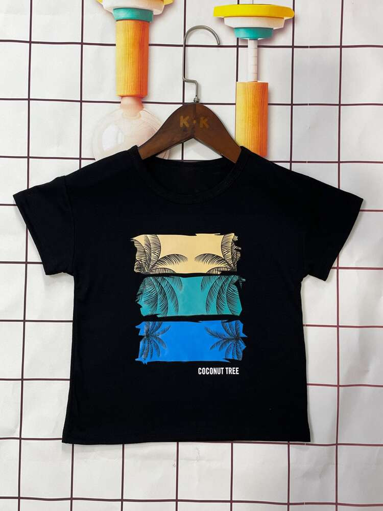 New
     
      Toddler Boys Letter & Tropical Print Tee | SHEIN