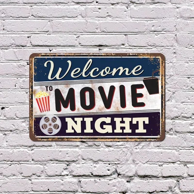 Welcome To Movie Night Vintage Style 11 Inch x 17 Inch Plastic Sign Popcorn Blankets Play Durable Weatherproof Perfect for Living Rooms Dens Home Thea | Wayfair North America