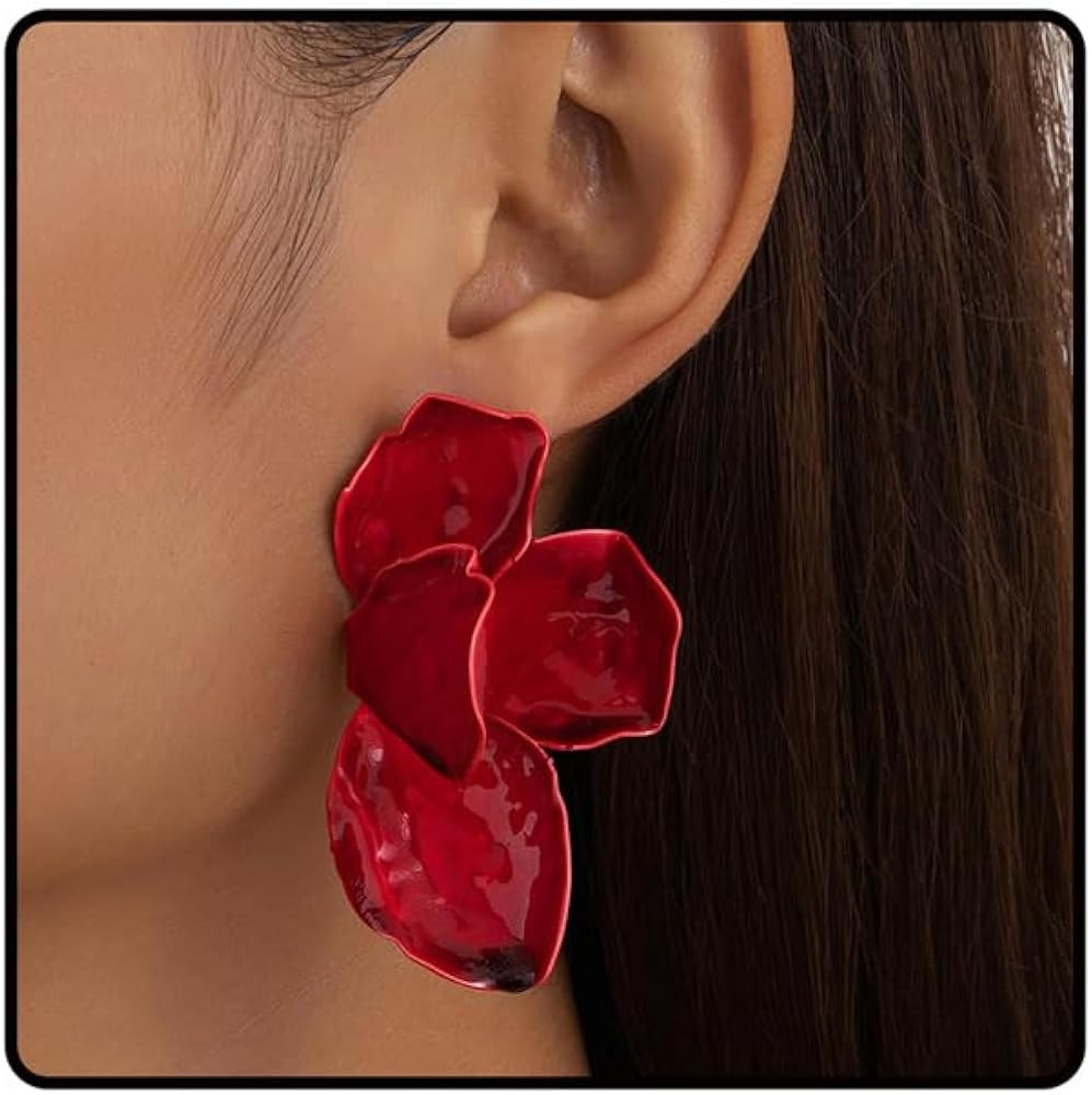 Big Flower Earrings For Women, Chunky Irregular Red Petal Hypoallergenic Earring Unique Trendy Je... | Amazon (US)