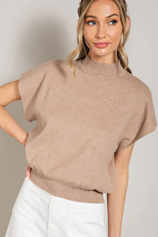 Mock Neck Short Sleeve Top OATMEAL / M | Casual Chic Boutique