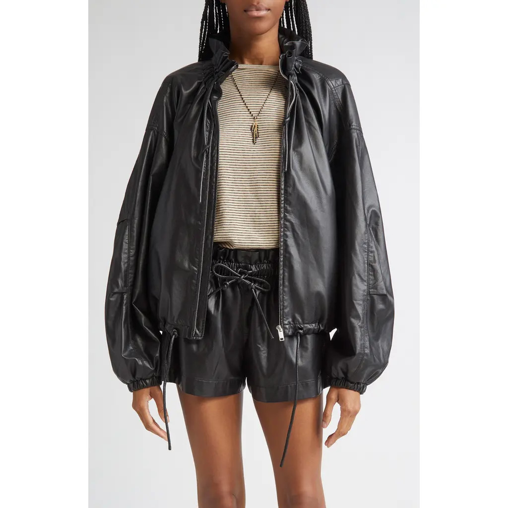 Isabel Marant Étoile Neela Faux Leather Drawstring Jacket in Black at Nordstrom, Size 8 Us | Nordstrom