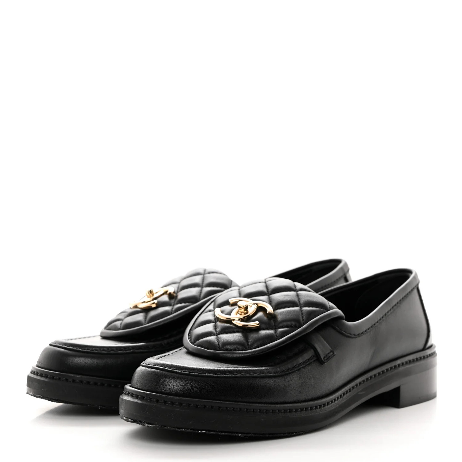 Lambskin Quilted CC Turnlock Loafers 37.5 Black | FASHIONPHILE (US)