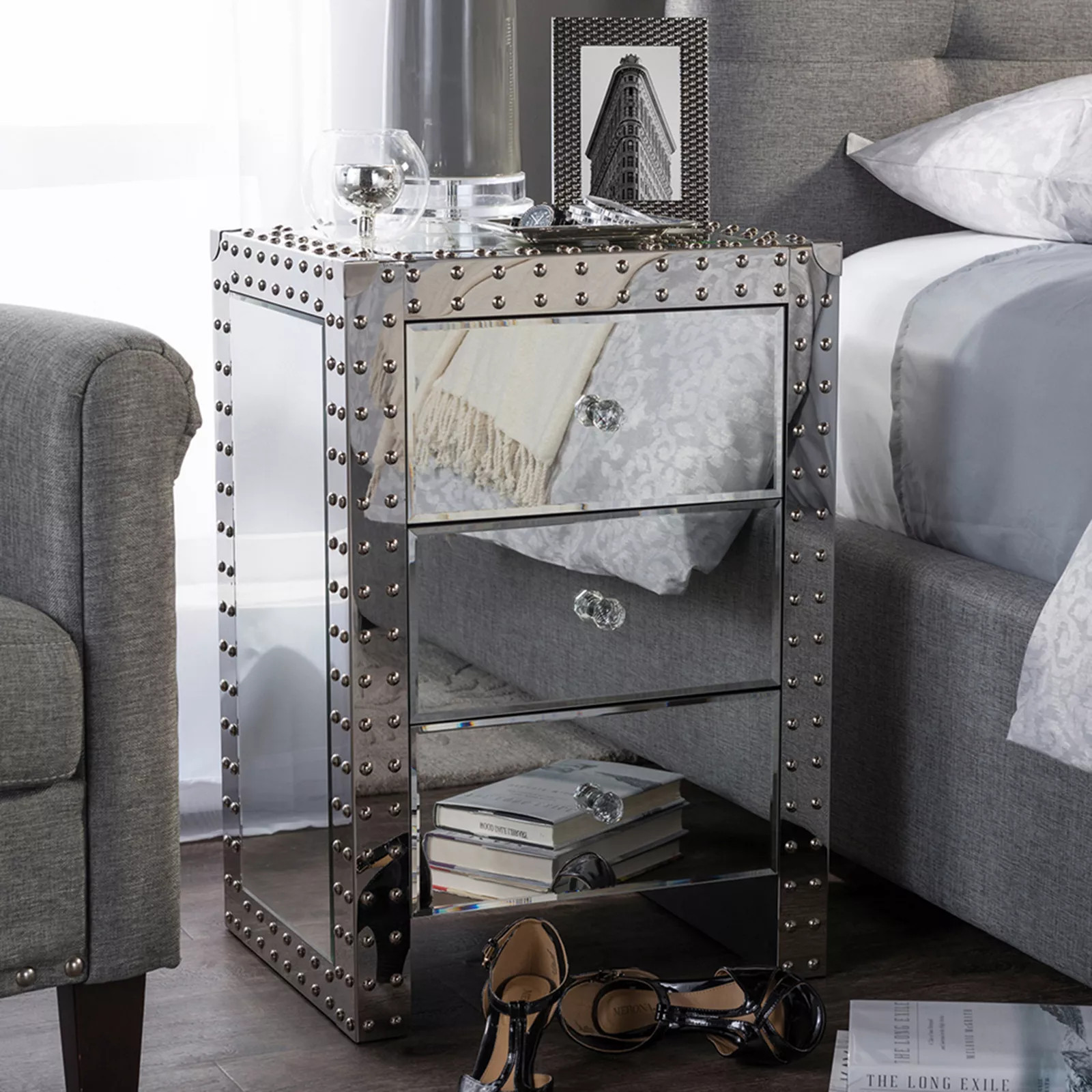 Baxton Studio Azura Mirrored Nightstand, Silver | Kohl's