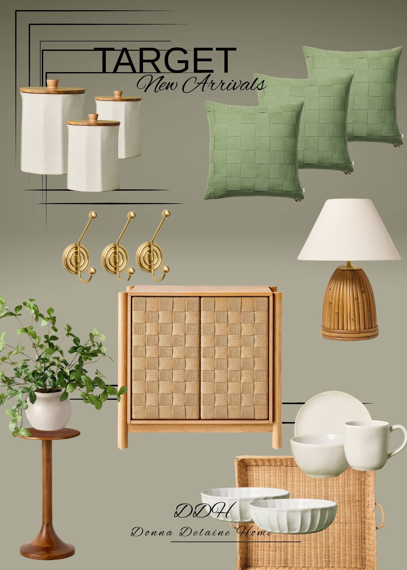 New at Target! How pretty is the textured cabinet! Also loving the lamp, green cushions and the wood plant stand. 
Modern organic home decor and furniture 