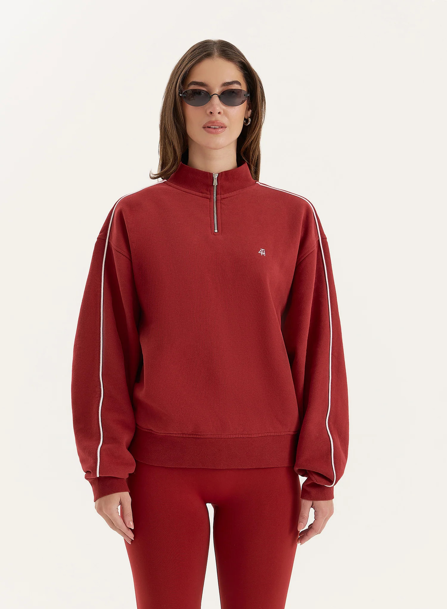 Red Branded Half Zip Cropped Sweatshirt- Gilly | 4th & Reckless