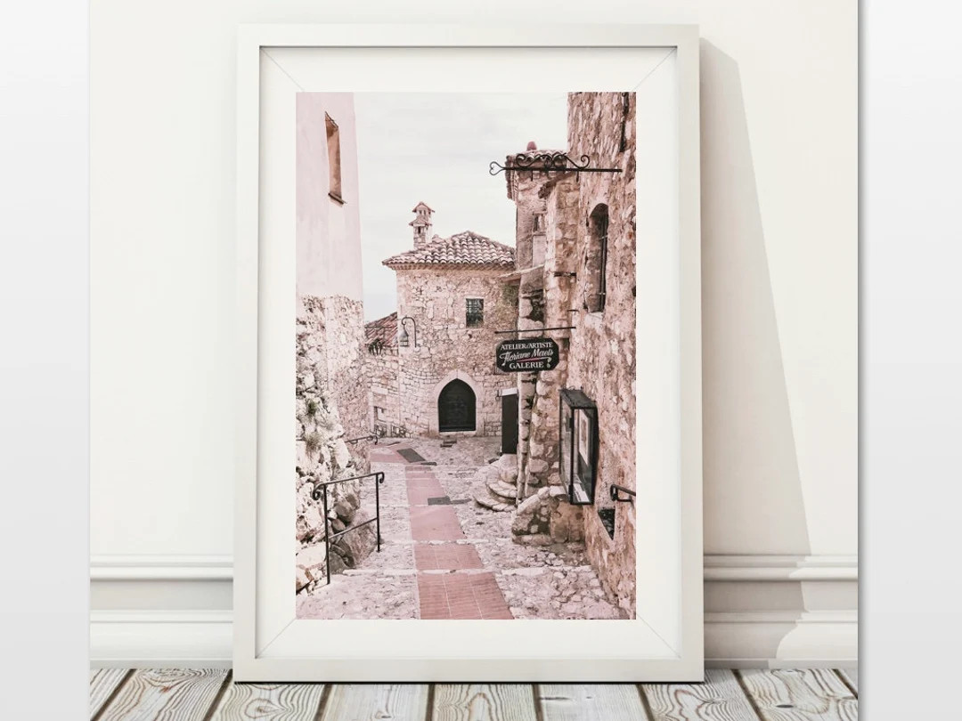 Blush Pink Wall Art, Bohemian Village Art, France Travel, Village Street Photo, Dusty Pink Wall A... | Etsy (US)