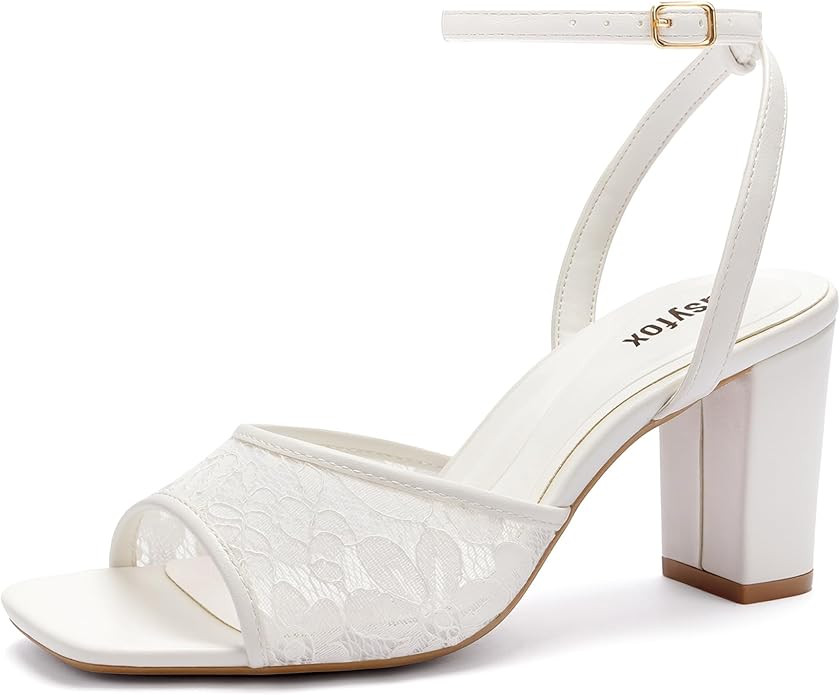 Easyfox Open Toe Chunky Heel Sandals for Women Ankle Strap 3 Inch High Heels Dress Wedding Block ... | Amazon (US)