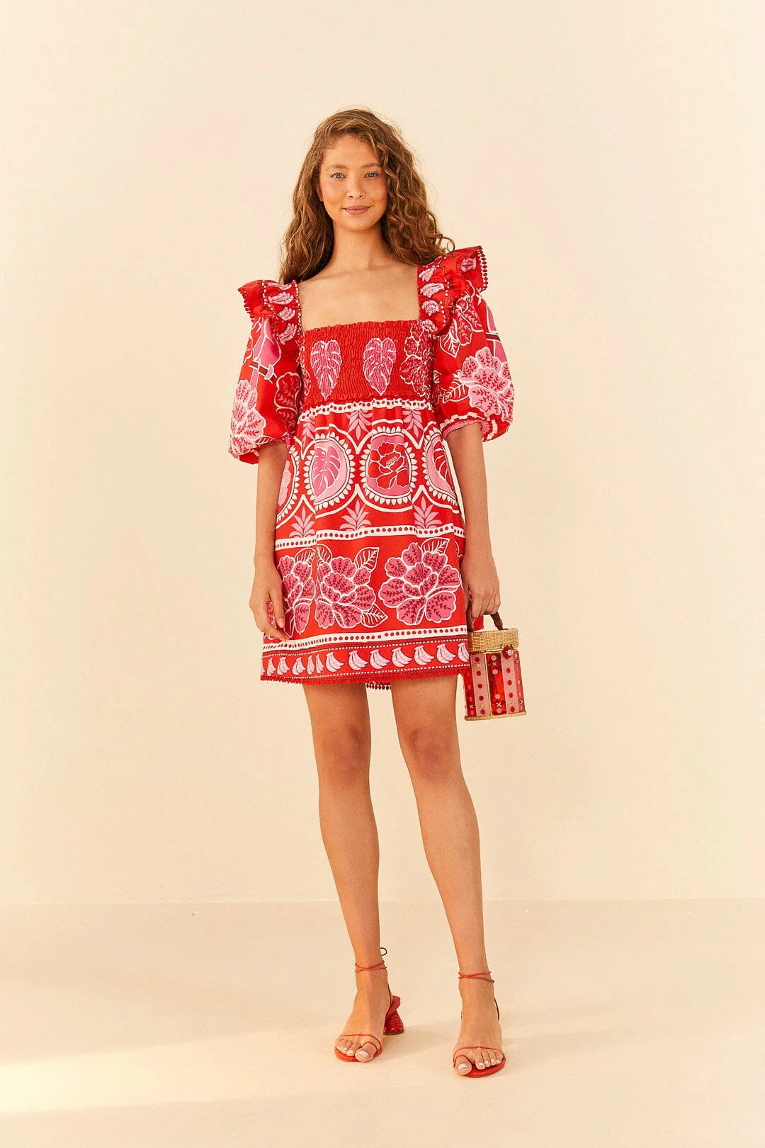 Red Summer Sunrise Organic Cotton Mini Dress | FarmRio (US)