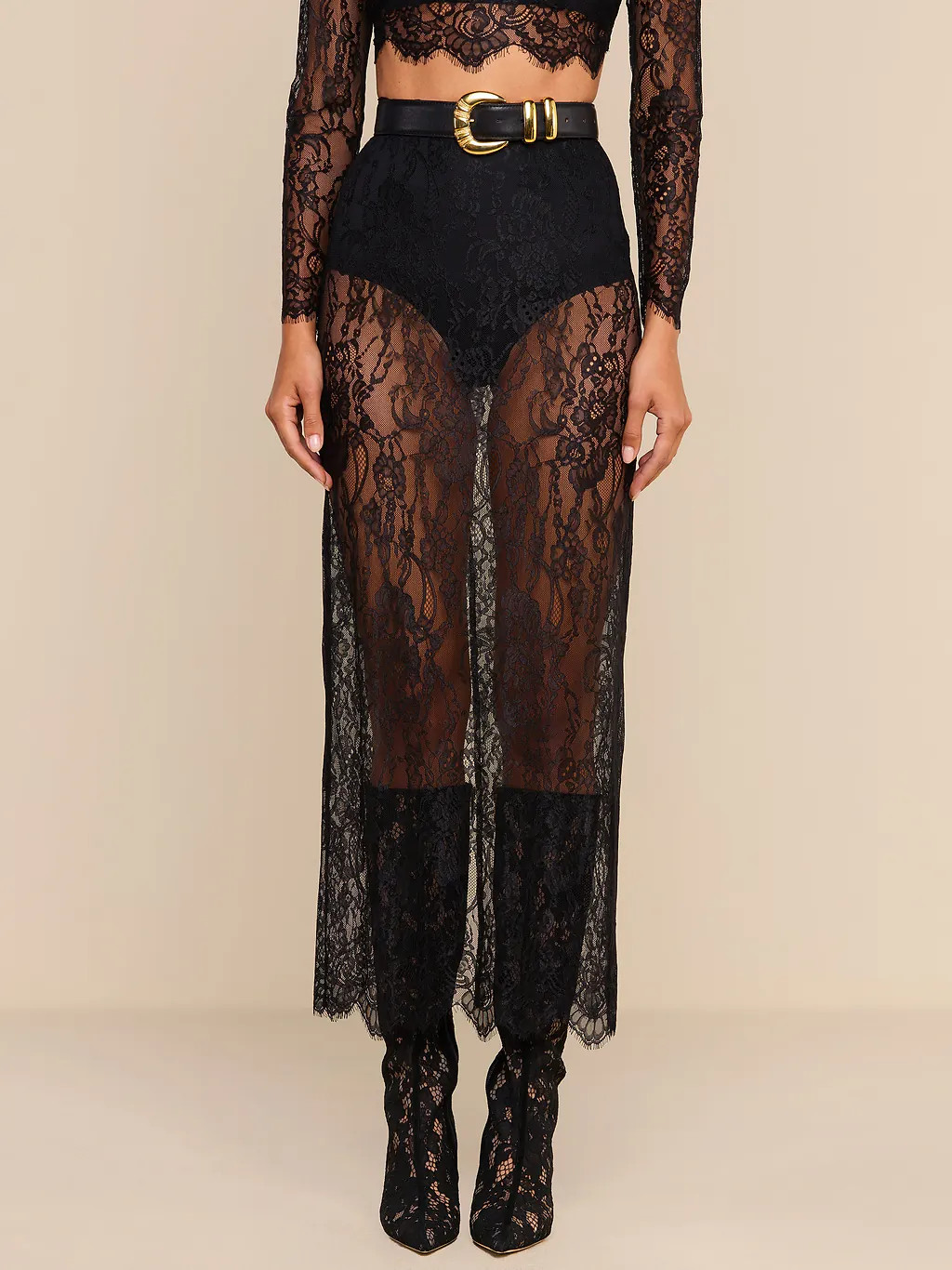 Raymonde Lace Maxi Skirt in Black | L'AGENCE | L'Agence
