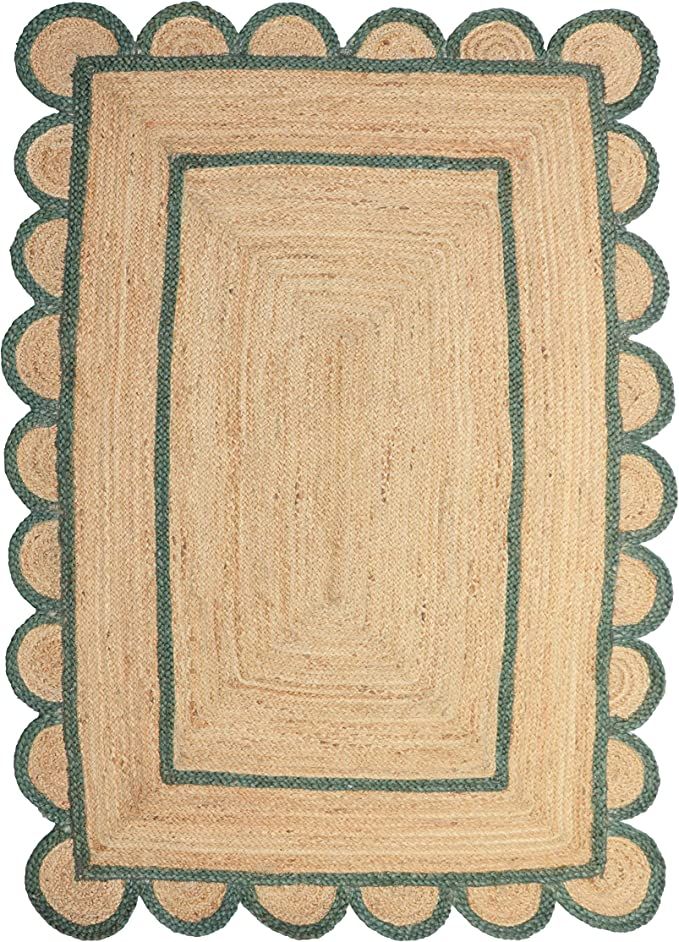 Scallop Pattern Jute Bohemian Area Rug (3'x5', Green) | Amazon (CA)