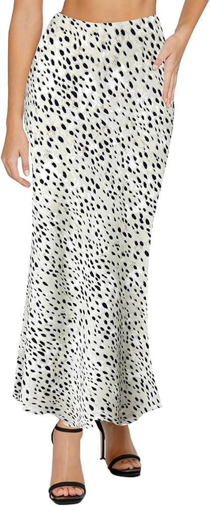 Women's Satin Silky High Waist Maxi Skirt Elegant Elastic Waistband A Line Long Skirts | Amazon (US)