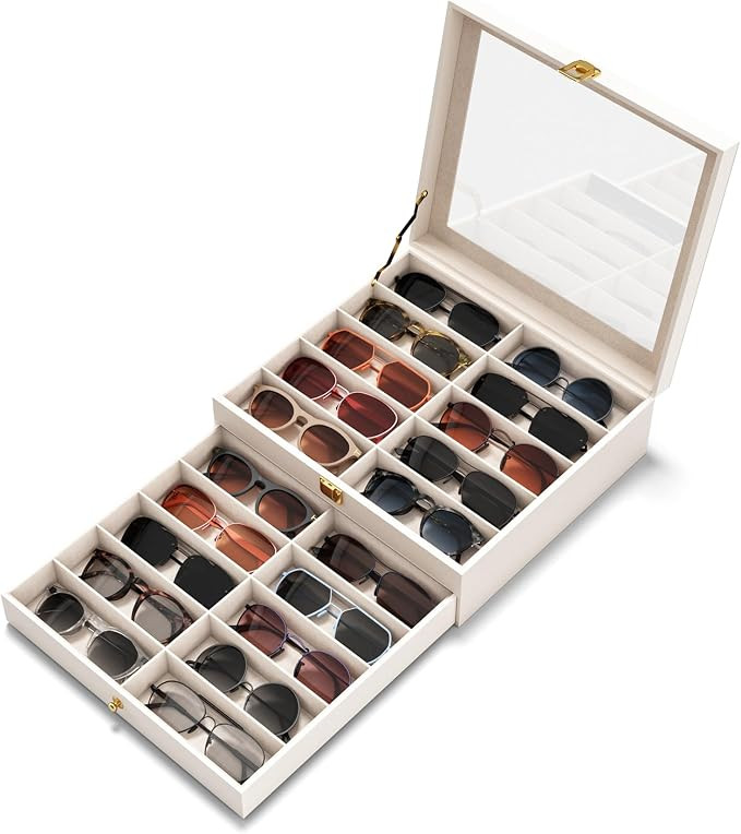NEWLOOP 20 Slots Sunglass Organizer for Women Men Sunglasses Storage Box for Multiple Pairs of Ey... | Amazon (US)