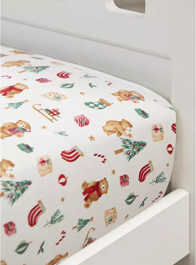 Christmas Cream Teddy Print 2.5 Tog Sleeping Bag & Cot Sheet Set  12-18 months | Tu Clothing