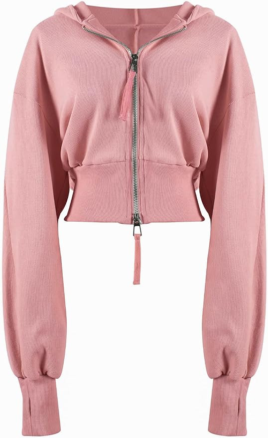 Arssm Cropped Hoodie Women Zip Up Long Sleeve Sweatshirts Casual Fashion Hooded Workout Jacket Cr... | Amazon (US)