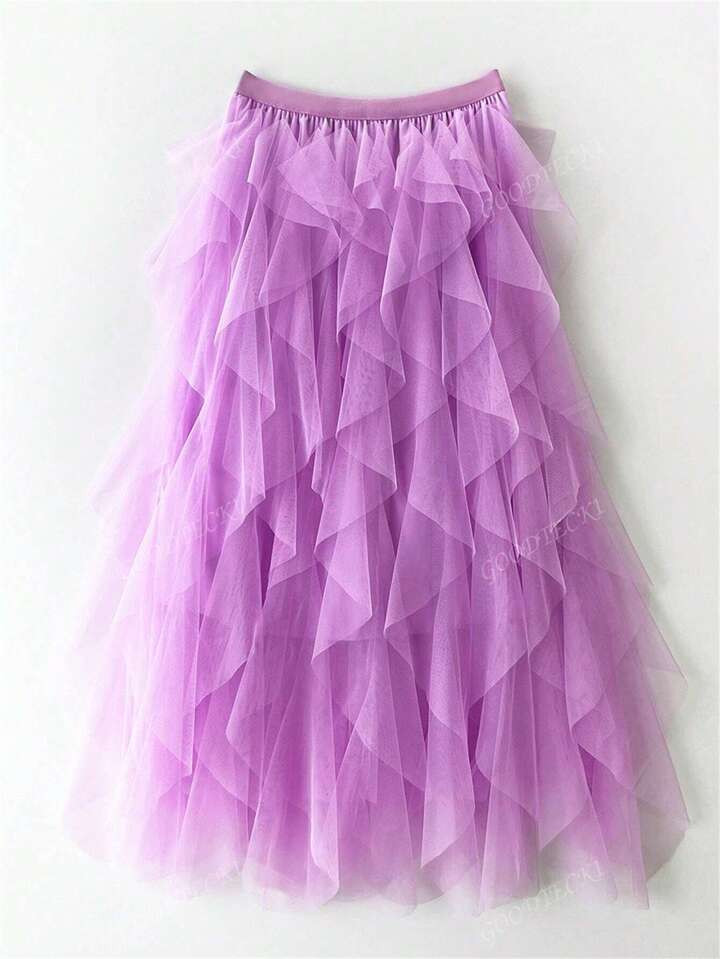1pc Women Layered Ruffle Asymmetrical Cake Skirt, Net Tulle Puff Skirt | SHEIN