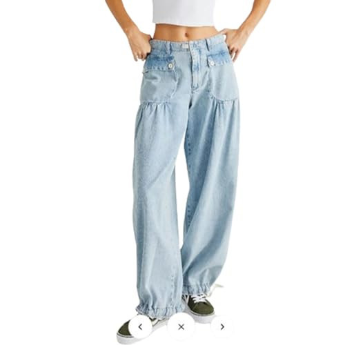 Lotus Tube Jeans, Lotus Tube Jeans Ruffle, Women's Casual Loose Fitting Mid Waist Tube Shaped Jeans (Light Blue,S) | Amazon (US)