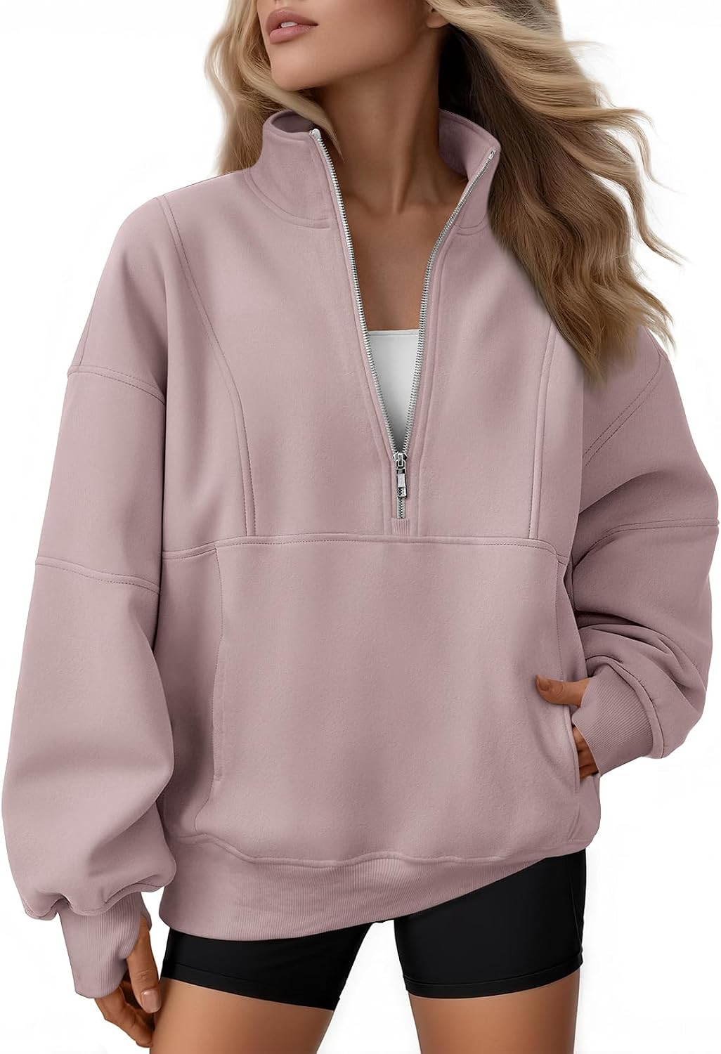 AUTOMET Women's Quarter Zip Oversized Sweatshirt Fleece Mock Neck Pullover | Amazon (US)