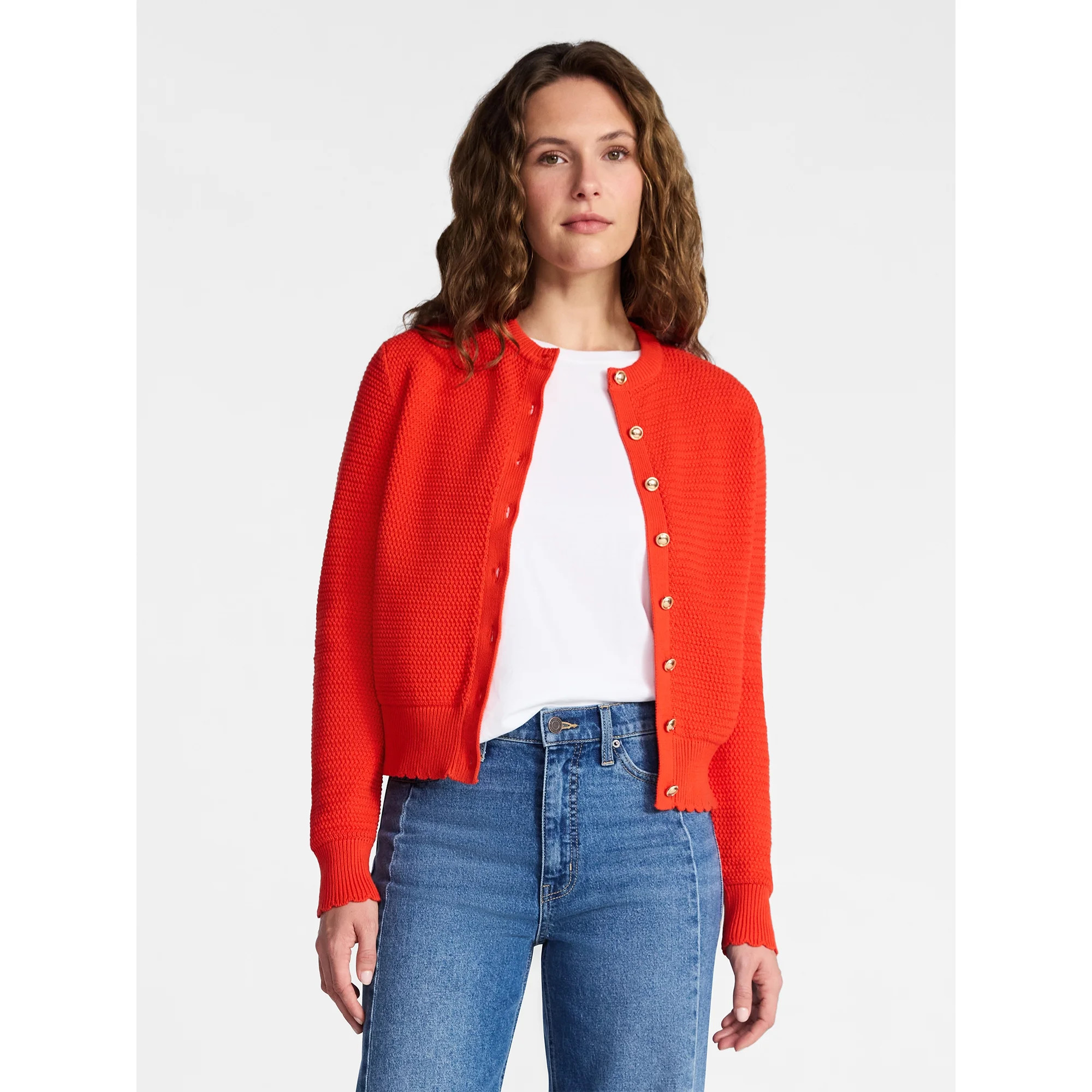 Time and Tru Women's Textured Knit Cardigan Sweater with Long Sleeves, Sizes, XS-XXXL | Walmart (US)