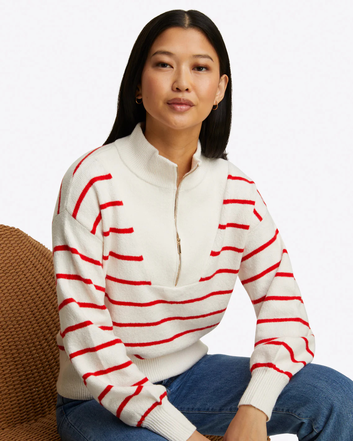 Striped Quarter Zip Sweater in Mariner Stripe | Draper James (US)