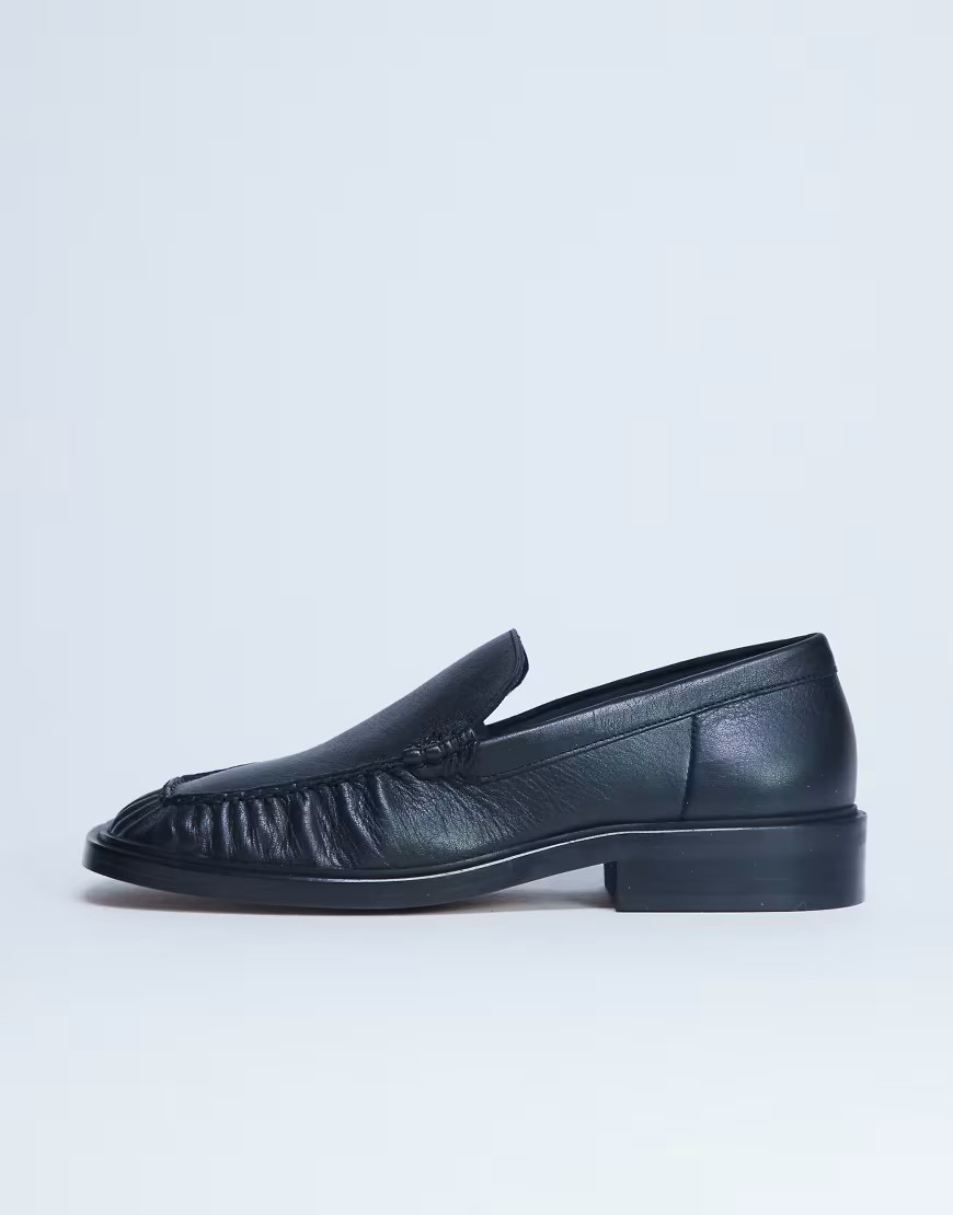 Topshop Premium Clover real leather loafers with ruched detail in black | Topshop