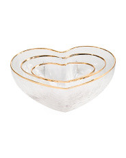 Set Of 3 Heart Bowls With Gold Tone Rim Detail | Marshalls