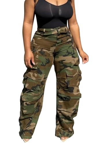 LKOUS Women's Cargo Baggy Straight Jeans Streetwear Y2K Multi Pocket | Amazon (US)