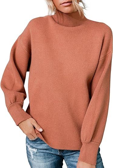 Laseily Women’s Mock Neck Pullover Sweaters Long Sleeve Ribbed Knit Loose Slouchy Jumper Tops | Amazon (US)