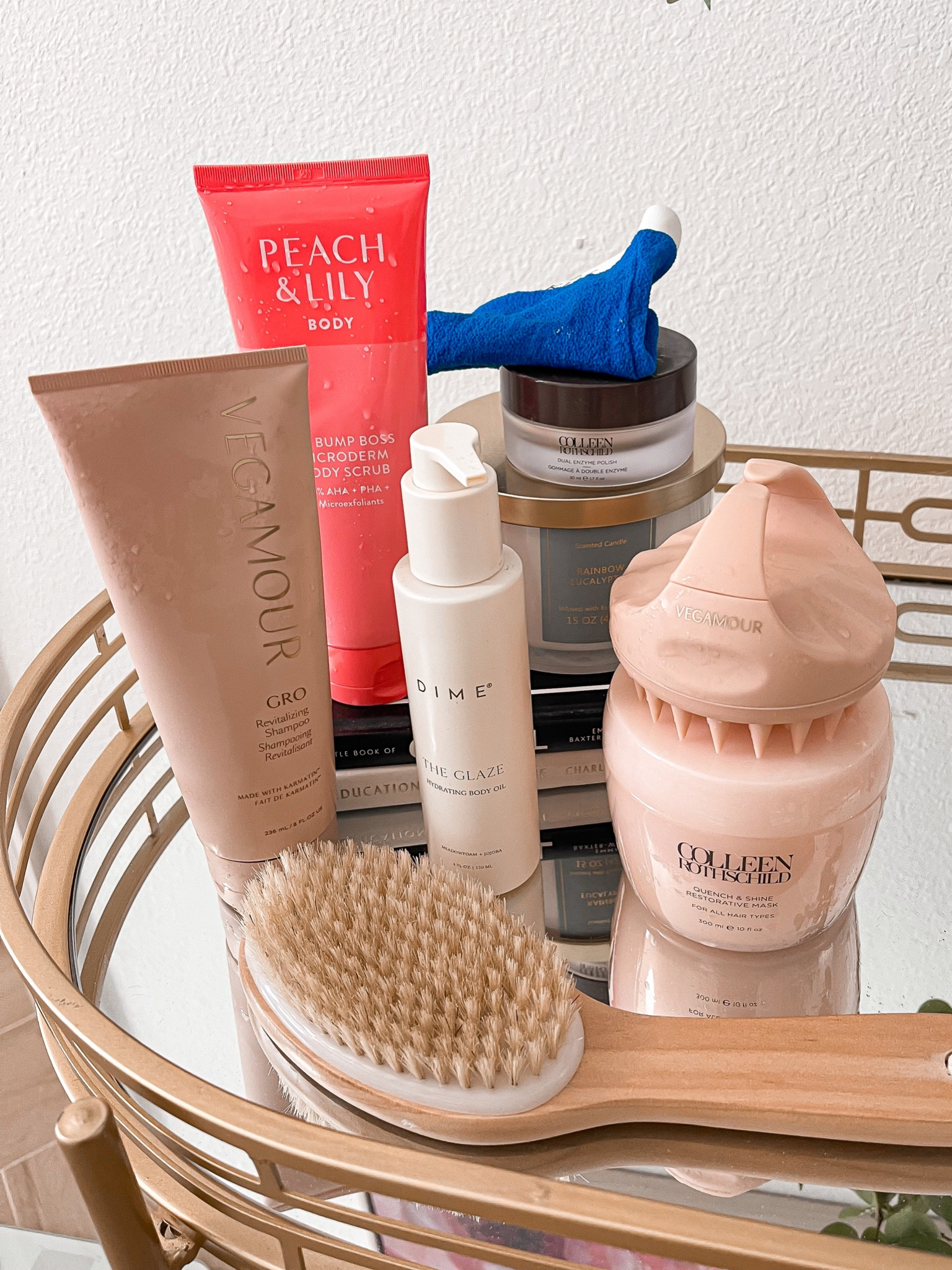 Hair washing day line up - 
Shampoo - Colleen Rothschild conditioner - hair massager - dry brush - exfoliating mitt - dime body oil - peach and Lily body exfoliater - face exfoliating mask 

#LTKunder50 #LTKsalealert #LTKbeauty