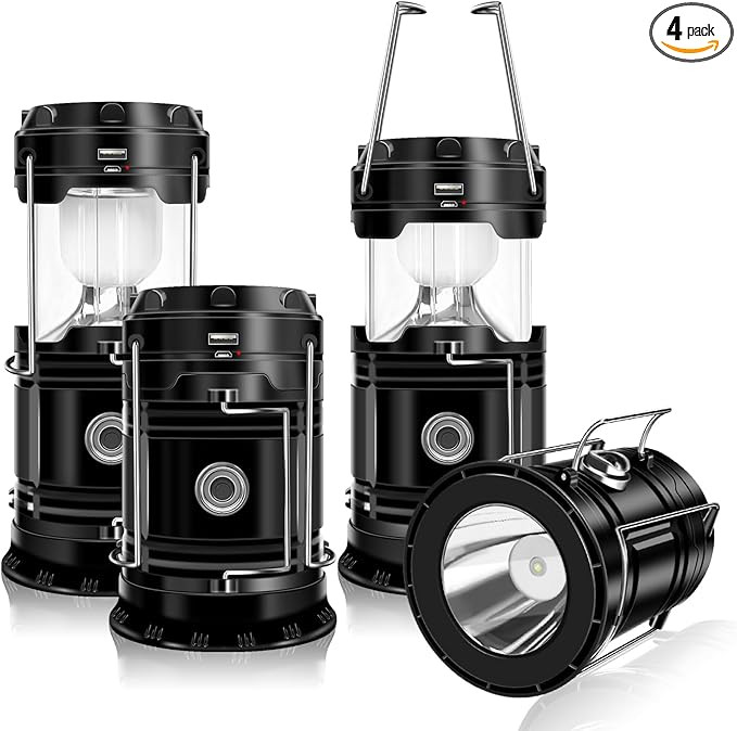 DIBMS 4-Pack Solar Camping Lantern, Collapsible LED Solar USB Rechargeable Lantern Flashlight Eme... | Amazon (US)