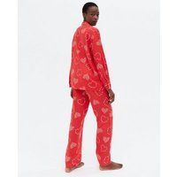 Tall Red Heart Script Revere and Trouser Pyjama Set New Look | New Look (UK)