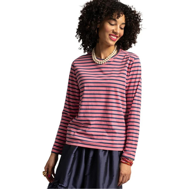 Frances Valentine | Women's Striped Top, Pink Thick/Navy Blue Thin (Multicolor, Size Medium) | Maisonette | Maisonette