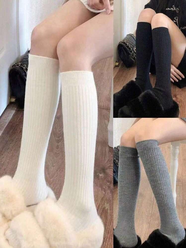 1/2/3 Pares De Medias Altas Para Mujer, Medias De Rodilla Dulces Y Picantes Para Primavera/Verano/Otoño, Medias Largas De Unicolor Para Botas Altas Para Clima Frío, Medias Sobre La Rodilla. Halloween | SHEIN