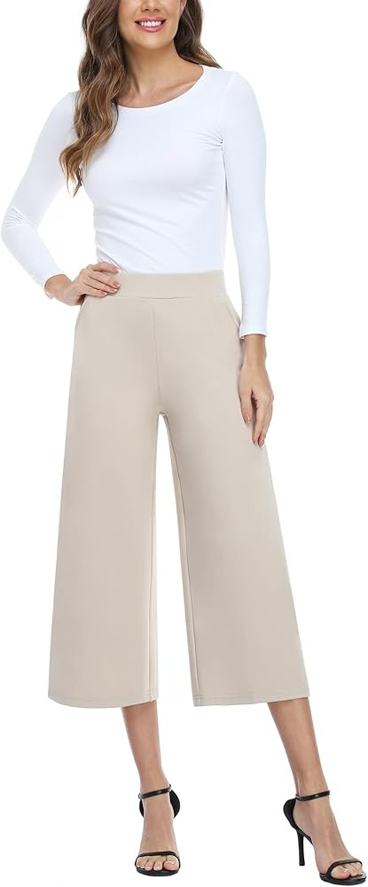 MISS MOLY Wide Leg Pants for Women Business Casual Crop Palazo Dress Pants Capris | Amazon (US)