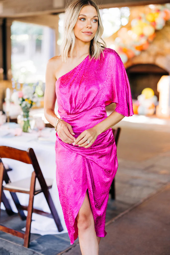 Best Of You Fuchsia Pink Satin One Shoulder Dress | The Mint Julep Boutique