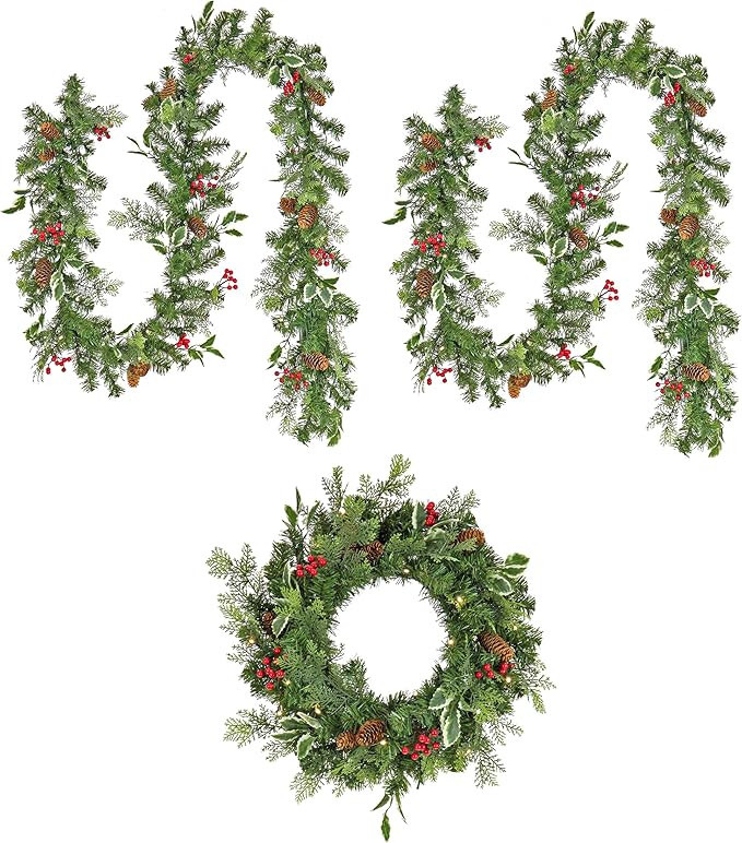 National Tree Company First Traditions Pre-Lit Christmas Wreath and Two Garlands with Berries and... | Amazon (US)
