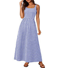 PRETTYGARDEN Women's 2025 Summer Spaghetti Strap Maxi Dresses Plaid Square Neck A Line Casual Bea... | Amazon (US)