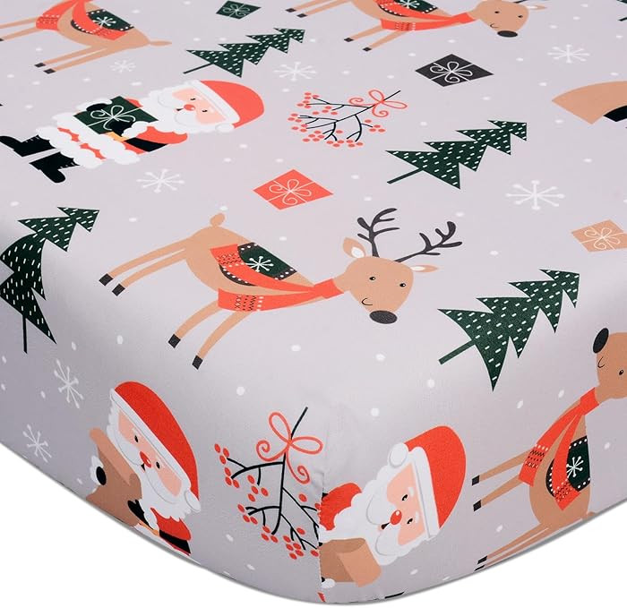 Cloele Christmas Crib Sheet Santa Fitted Sheet for Boys Girls - 1 Pack Baby Nursery Sheet Cozy Be... | Amazon (US)