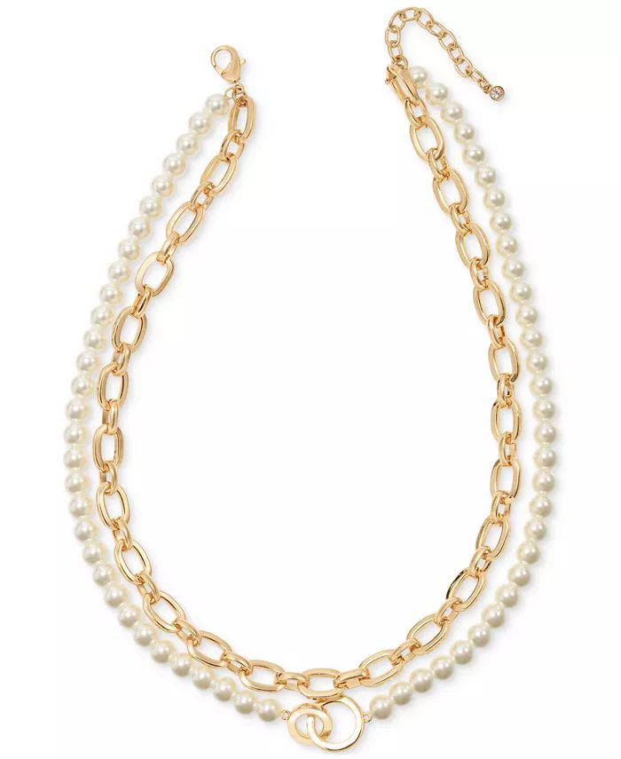 Gold-Tone Imitation Pearl Two Row Necklace, 18-1/2" + 2" extender, Created for Macy's | Macy's