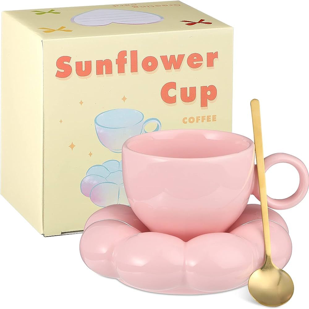 Ceramic Coffee Mug with Sunflower Coaster Coffee Spoons 7 oz Cute Mugs Creative Coffee Milk Tea M... | Amazon (US)