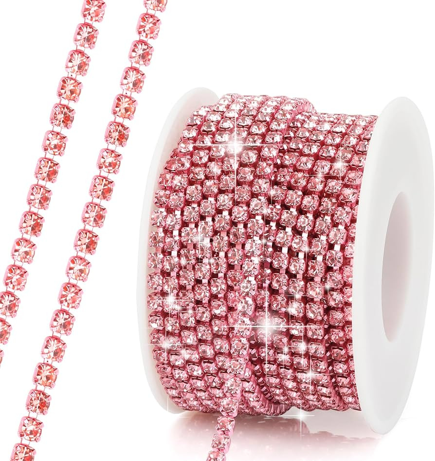 Rhinestone Chain, 10Yard 3mm Pink Rhinestone Trim, Diamond String Rhinestones Ribbon Strips Tape,... | Amazon (US)