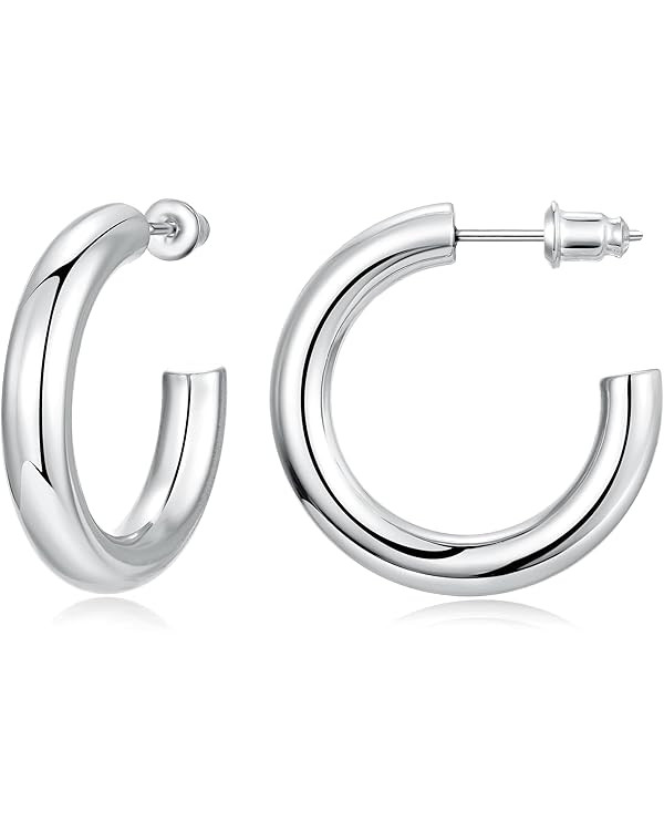 Gacimy Chunky Gold Hoop Earrings for Women 14K Real Gold Plated, 925 Sterling Silver Post Gold Ho... | Amazon (US)