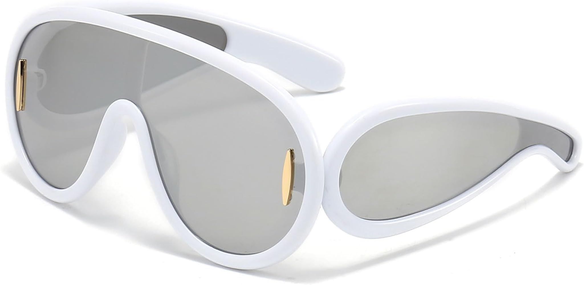 LJCZKA Fashion Wave Mask Sunglasses for Women Men Oversized Futuristic Mirrored Sunglasses Shield... | Amazon (US)