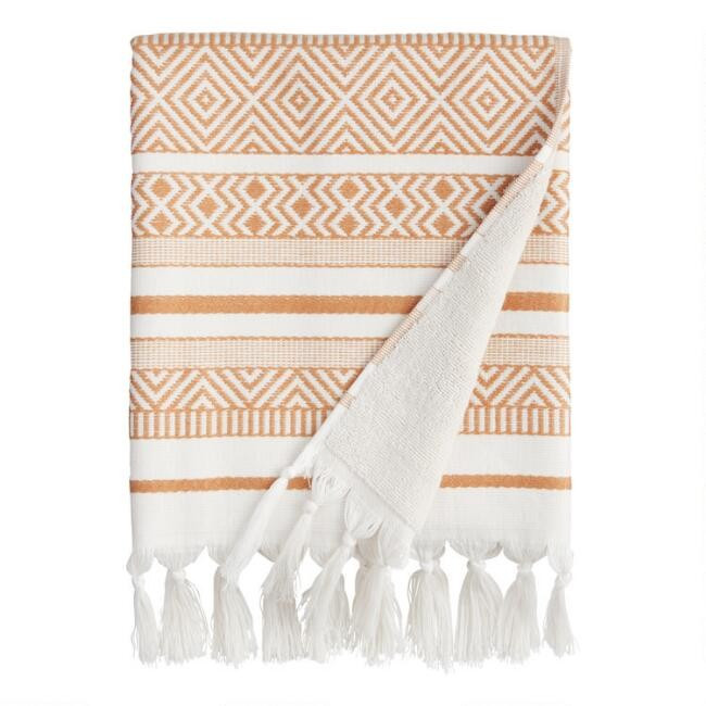 Hazel Brown and Ivory Woven Geo Indio Bath Towel | World Market