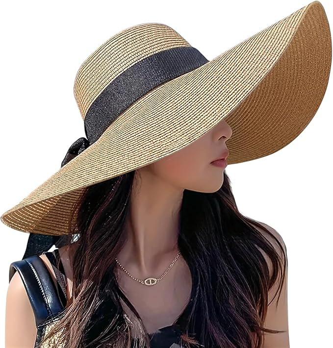 Beach Hats for Women - Beach Hat Womens UPF 50+, Packable Sun Hat Women Roll Up, Wide Brim Straw ... | Amazon (US)