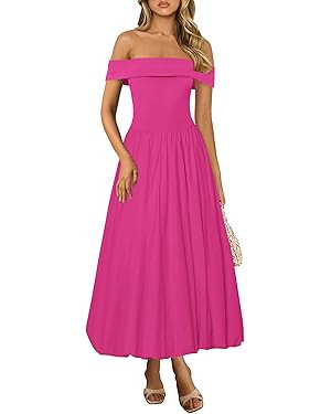 PRETTYGARDEN Womens Summer Off Shoulder Sleeveless Midi Dress Cocktail A Line Flowy Wedding Guest... | Amazon (US)
