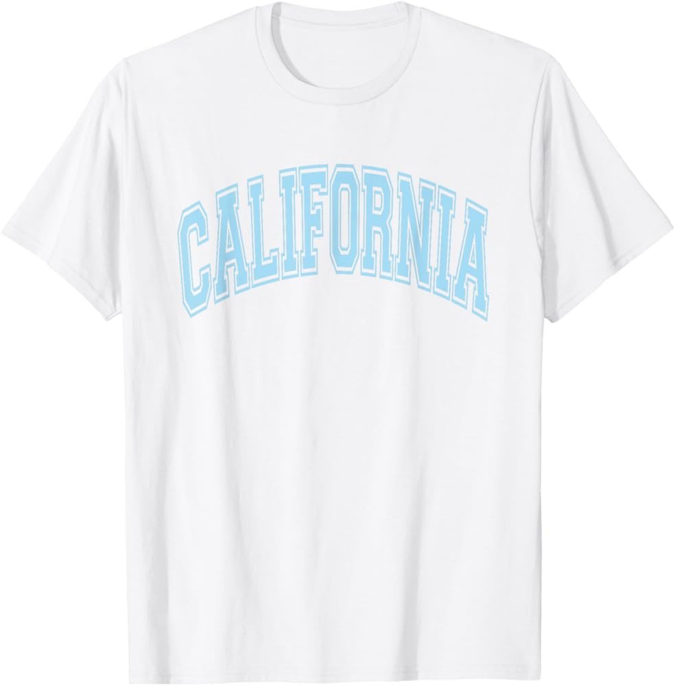 California Arched Style Text White with Light Blue Print T-Shirt | Amazon (US)