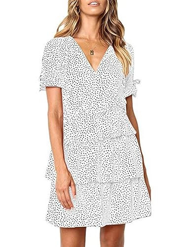 MISSLOOK Women’s Short Sleeve Ruffle Dress V Neck Polka Dot Dress Swing Shift Mini Dress | Amazon (US)